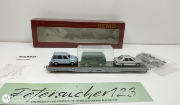 BEMO H0m DC 2280 999 Rungenwagen Autoverladewagen / 3 Autos / RhB / OVP