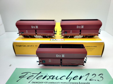 Brawa H0 DC 47030 Selbstentladewagen 3er Set OOtz / Erz III / NEM / DB / OVP