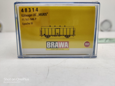 Brawa H0 DC 48314 Kühlwagen UIC "MIGROS" / FS /OVP