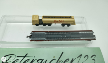 Fleischmann N DC 8276 Rollende Landstrasse Niederflurwagen LKW Spezial Öl DB OVP