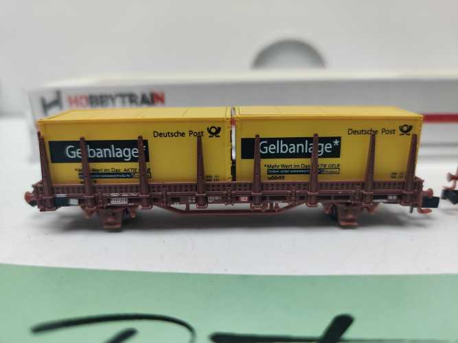 Hobbytrain N DC 497836 / 2-teiliges Güterwagen-Set /der Bauart Kbgs 442 / Post-Containern / OVP