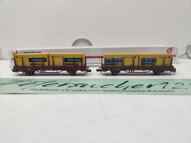 Hobbytrain N DC 497836 / 2-teiliges Güterwagen-Set /der Bauart Kbgs 442 / Post-Containern / OVP