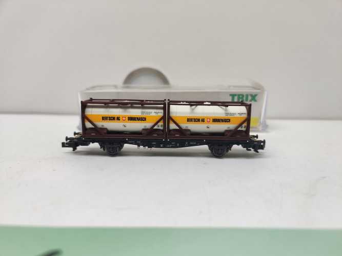 Mini Trix N DC 15257-8 / 2-achsigen Einheitstaschenwagen / Sdgkms 707 / DB AG / „BERTSCHI AG“ / OVP