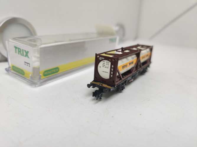 Mini Trix N DC 15257-8 / 2-achsigen Einheitstaschenwagen / Sdgkms 707 / DB AG / „BERTSCHI AG“ / OVP