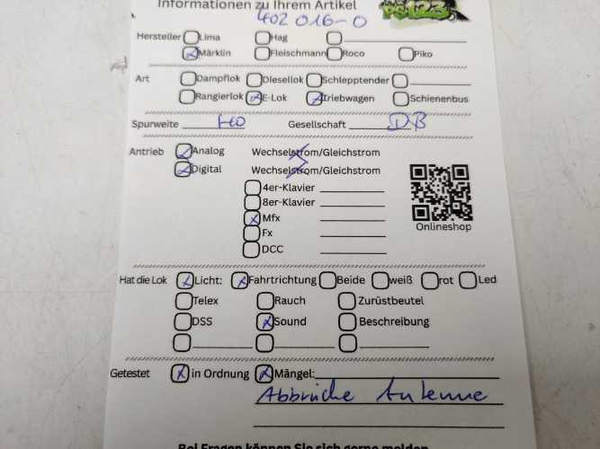Märklin H0 AC 402 016-0 / Triebkopf / Mfx / Sound / DB / Licht in Fahrtrichtung