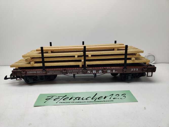 LGB Spur G 41600 / amerikanischen Flachwagen mit Rungen / Ladegut Holz Eigenbau