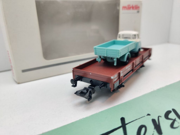 Märklin H0 AC 00761-18 Niederbordwagen + LKW / X05 / NEM / DB / OVP weiß