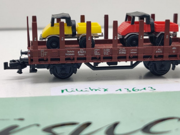 Minitrix N DC 13613 ex 51358730 Niederbordwagen + 2 Unimog Rmms / DRG