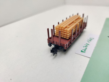 Minitrix N DC 13613 ex 51358730 Niederbordwagen + Kantholzstapel Rmms / DRG