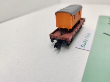 Minitrix N DC 13614 ex 51358830 Niederbordwagen + Bauwagen "Hilpert" Xf / DRG