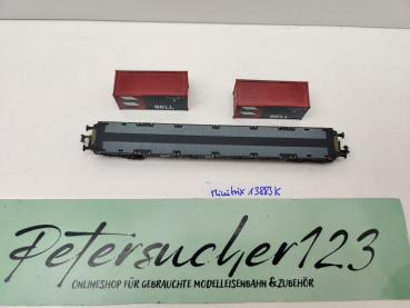 Minitrix N DC 13883 K Containertragwagen "Bell" / 2 Container / Sgjss716 / NS