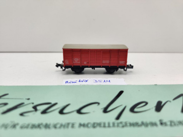 Minitrix N DC 3514 ged. Güterwagen "Hilfszug Feuerlöschwagen"  / rot / G10 / DB