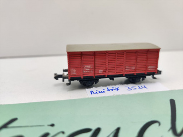 Minitrix N DC 3514 ged. Güterwagen "Hilfszug Feuerlöschwagen"  / rot / G10 / DB