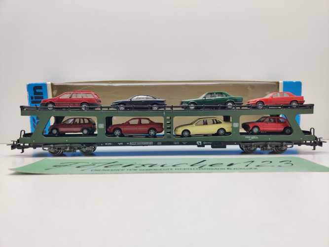 Märklin H0 AC 4074 Autotransportwagen DDm915 / 8 Fahrzeuge / DB / OVP blau