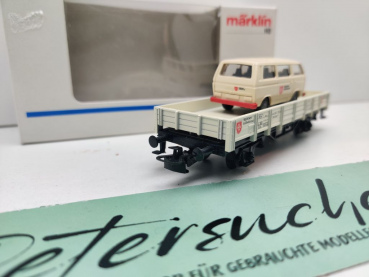 Märklin H0 AC 4423-34 Niederbordwagen "Malteser" & VW Bus / NEM / DB / OVP weiß