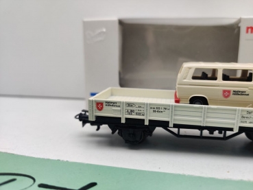 Märklin H0 AC 4423-34 Niederbordwagen "Malteser" & VW Bus / NEM / DB / OVP weiß
