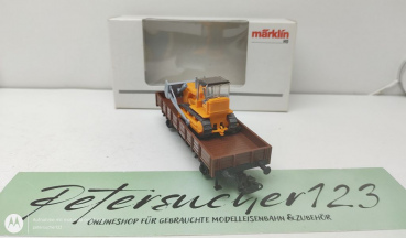 Märklin H0 AC 4424 Niederbordwagen mit Planierraupe / Kklm 505 / DB / OVP weiß