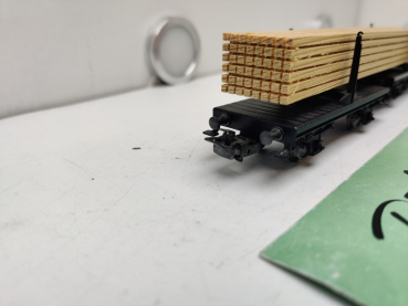Märklin H0 AC 4665 Langholzwagen / zwei Drehschemelwagen mit Holzladung / DRG