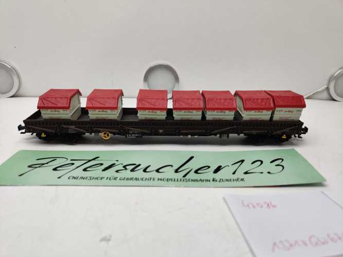 Märklin H0 AC 47086 vierachsigen Niederbordwagen der Bauart Rens 2 mit umklappbaren Rungen