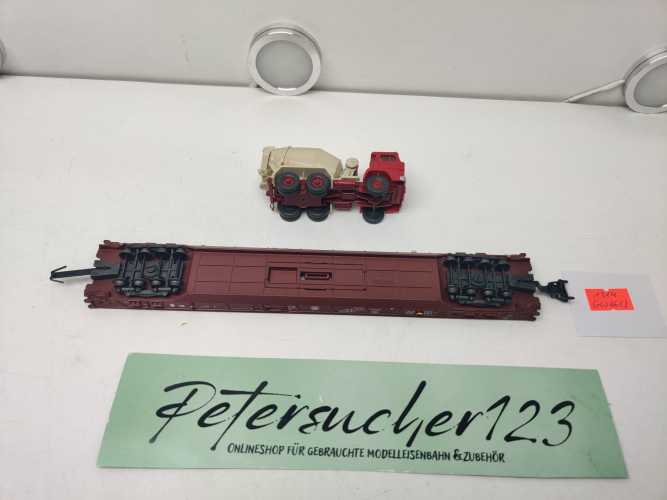 Märklin H0 AC 4740 Niederflurwagen "Rollende Landstr." / Saadkms 690 / DB / LKW - Betonmischer