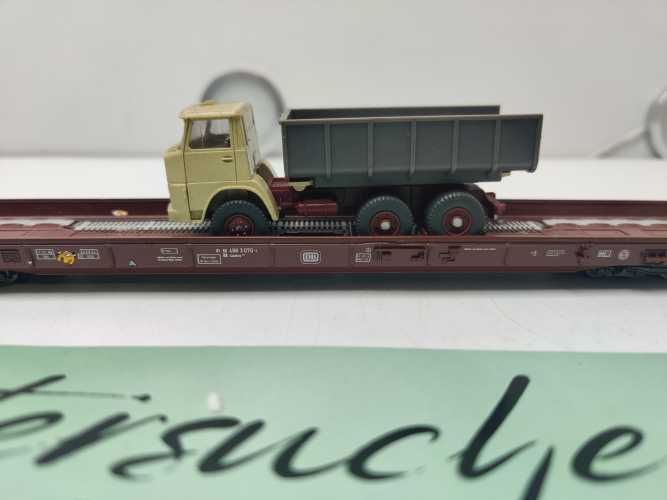 Märklin H0 AC 4740 Niederflurwagen "Rollende Landstr." / Saadkms 690 / DB / Kipper - LKW