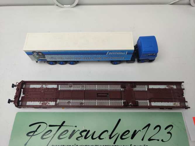 Märklin H0 AC 4740 Niederflurwagen "Rollende Landstr." / Saadkms 690 / DB / LKW