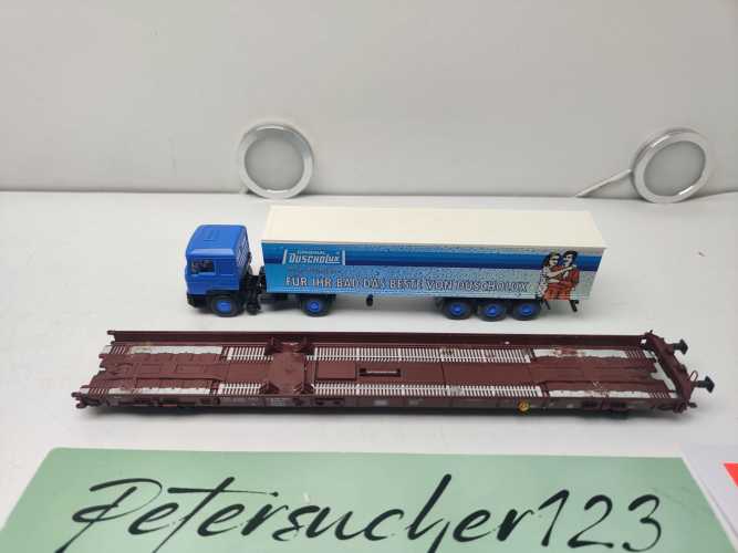 Märklin H0 AC 4740 Niederflurwagen "Rollende Landstr." / Saadkms 690 / DB / LKW