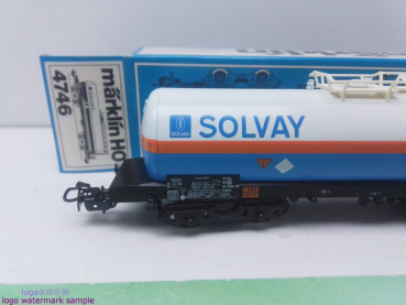 Märklin H0 AC 4746 Kesselwagen / Kessel blau-weiß / SOLVAY / OVP blau
