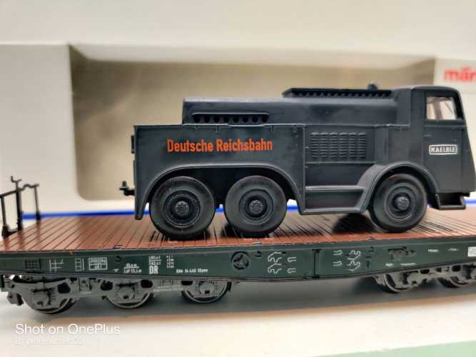 Märklin H0 AC 4866 Schwerlast-Flachwg + Kaelble Fahrzeug / NEM / DRG / OVP weiß