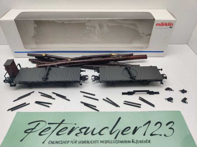 Märklin H0 AC 48840 Drehschemel-Wagenpaar mit Holz / NEM / DRG / OVP weiß
