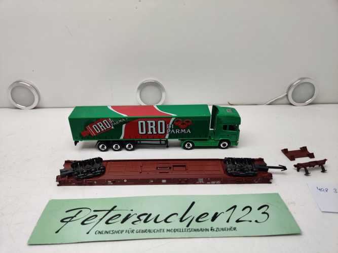 Märklin H0 AC 498 3 182-4 / rollende Landstraße / LKW ORO / NEM / DB