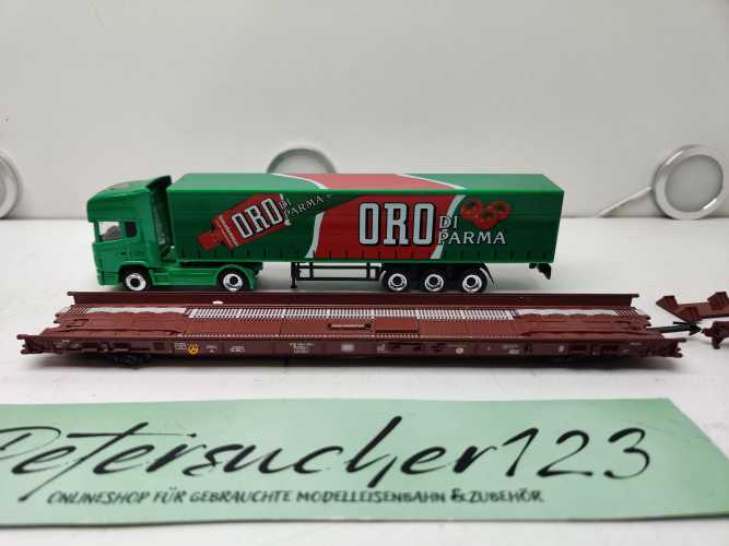 Märklin H0 AC 498 3 182-4 / rollende Landstraße / LKW ORO / NEM / DB
