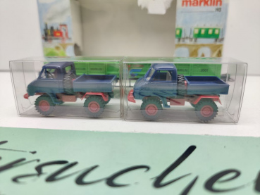 Märklin H0 AC 94110 Niederbordwagen "1.FC Märklin'01" & 2 Unimog / OVP bunt