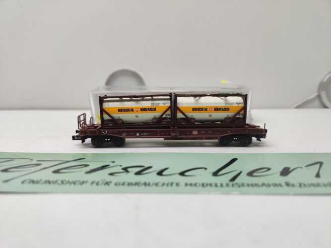 Mini Trix N DC 15257-1 / 4-achsigen Einheitstaschenwagen / Sdgkms 707 / DB AG / „BERTSCHI AG“ / OVP