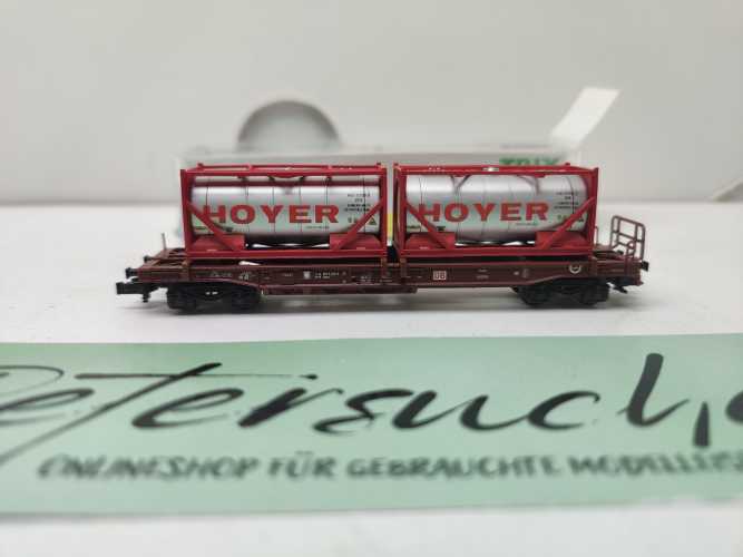 Mini Trix N DC 15257-2 / Einheitstaschenwagen / Sdgkms 707 / DB AG / Tankcontainern „HOYER“ / OVP