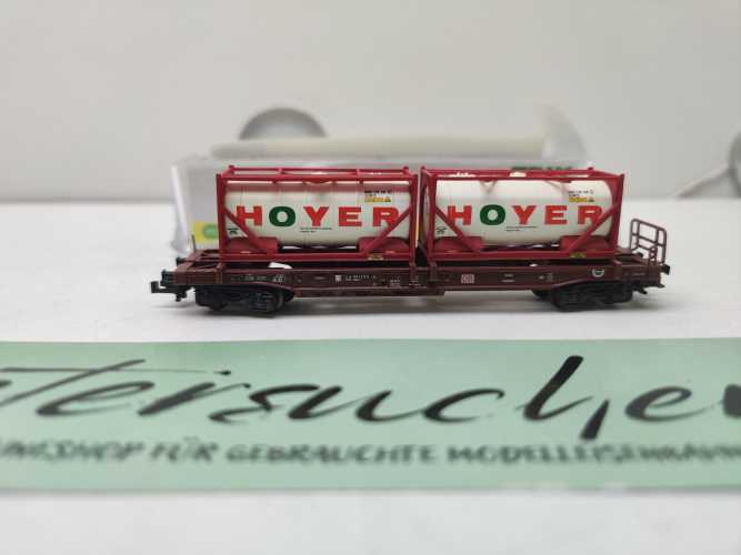 Mini Trix N DC 15257-10 / Einheitstaschenwagen / Sdgkms 707 / DB AG / Tankcontainern „HOYER“ / OVP