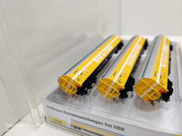 Minitrix N DC 15874 Großraum-Schiebewandwg-Set "POST" / Habbiillnss SBB NEM / OVP