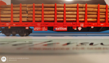 Piko H0 AC 72196 Langholzwagen mit Echtholzladung / Railion / K / DB / OVP