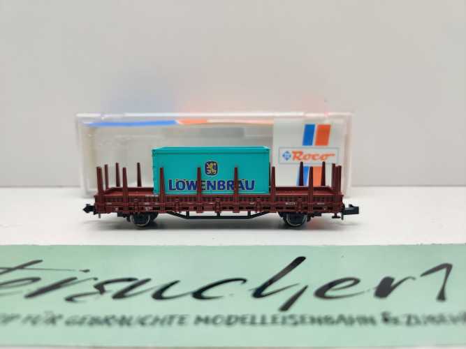 Roco N DC 25913 Rungenwagen mit Container "Löwenbräu" Kbs442 / DB / OVP