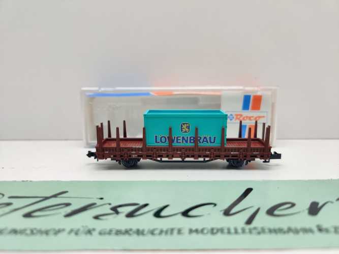 Roco N DC 25913 Rungenwagen mit Container "Löwenbräu" Kbs442 / DB / OVP