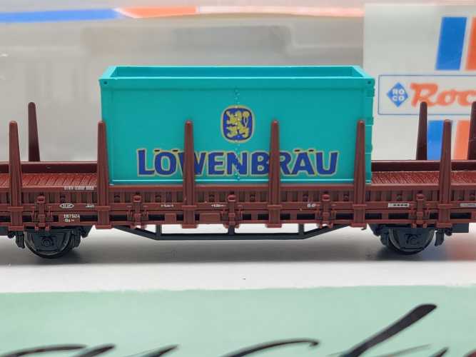Roco N DC 25913 Rungenwagen mit Container "Löwenbräu" Kbs442 / DB / OVP