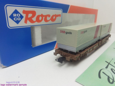 ROCO H0 DC 47033 Einheitstaschenwagen "DSB Gods" 2x 20' / Sdgmns / NEM / DSB / OVP
