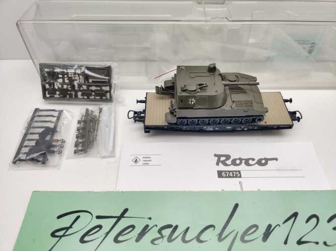 Roco H0 DC 67475 Schwerlastwagen Rlmmp Panzerhaubize M108 Antenne / NEM / DB / OVP