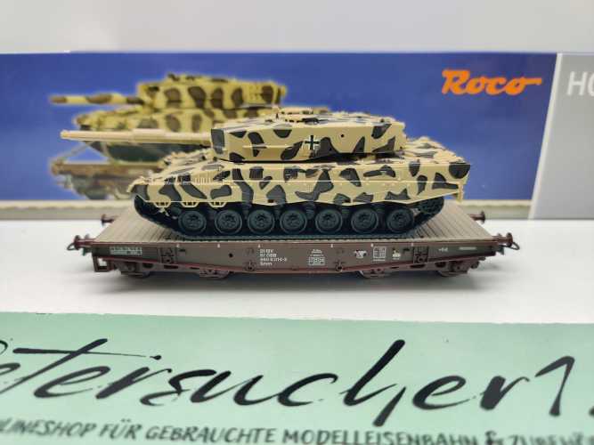 Roco H0 DC 67476 Schwerlastwagen Smm Leopard 2A4 " Leopradine" / NEM / ÖBB / OVP