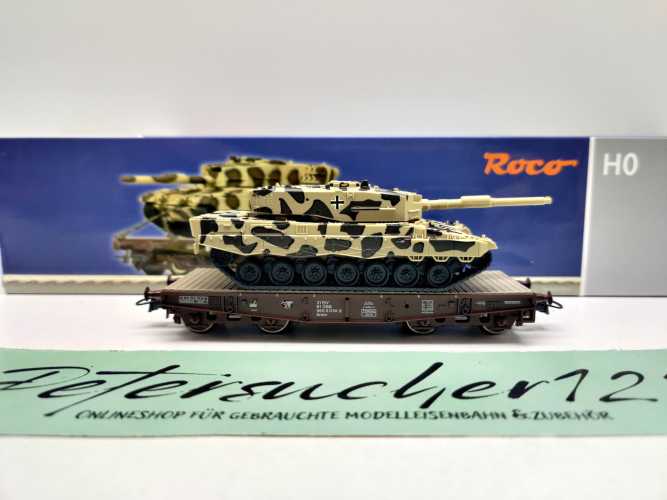 Roco H0 DC 67476 Schwerlastwagen Smm Leopard 2A4 " Leopradine" / NEM / ÖBB / OVP