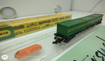 Mini Trix N DC 3503 Tragwagen mit Container Schenker DB Grün OVP