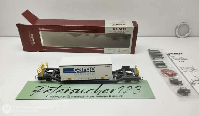 BEMO H0m DC 2289 128 RHB TRAGWAGEN "CARGO DOMINO" OVP