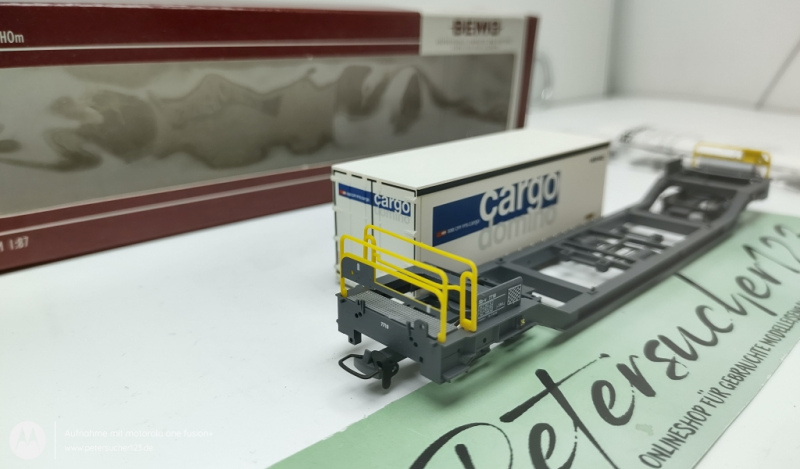 BEMO H0m DC 2289 128 RHB TRAGWAGEN "CARGO DOMINO" OVP