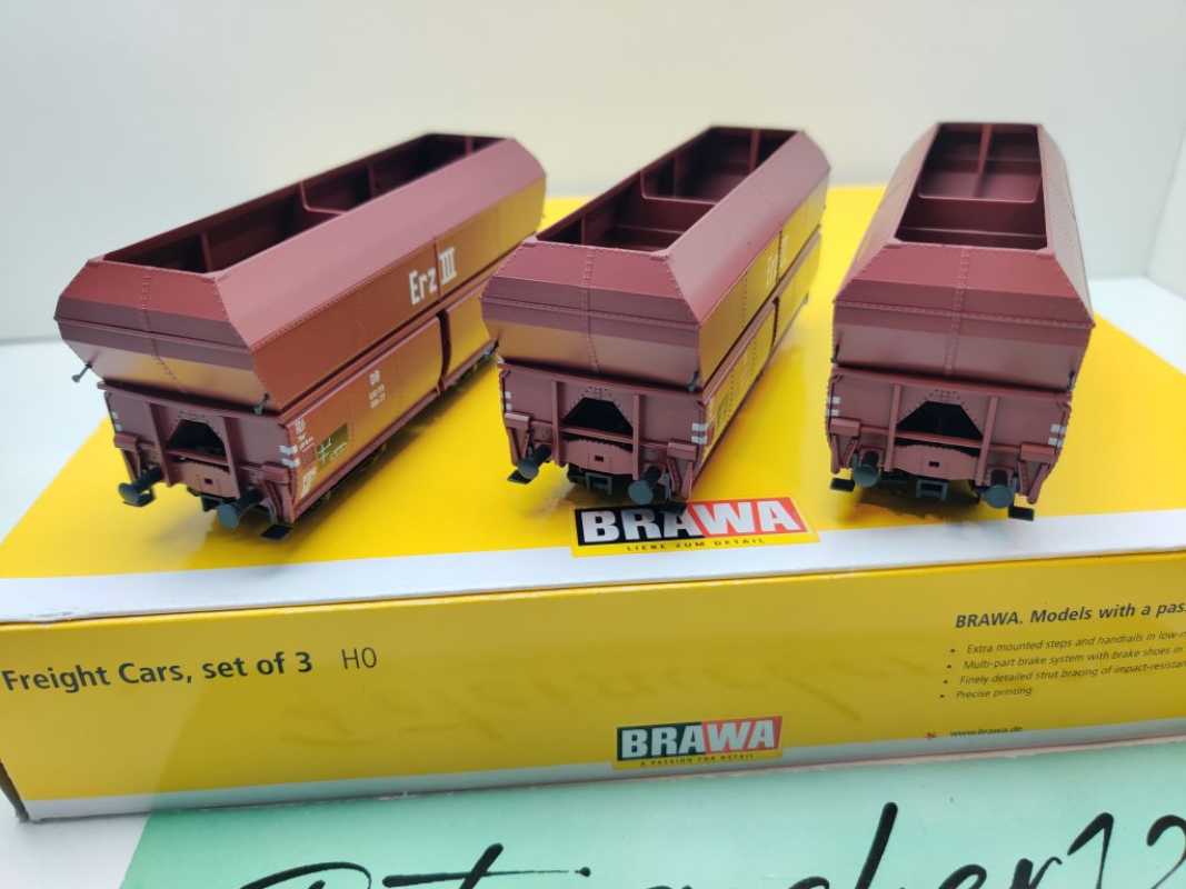 Brawa H0 DC 47030 Selbstentladewagen 3er Set OOtz / Erz III / NEM / DB / OVP
