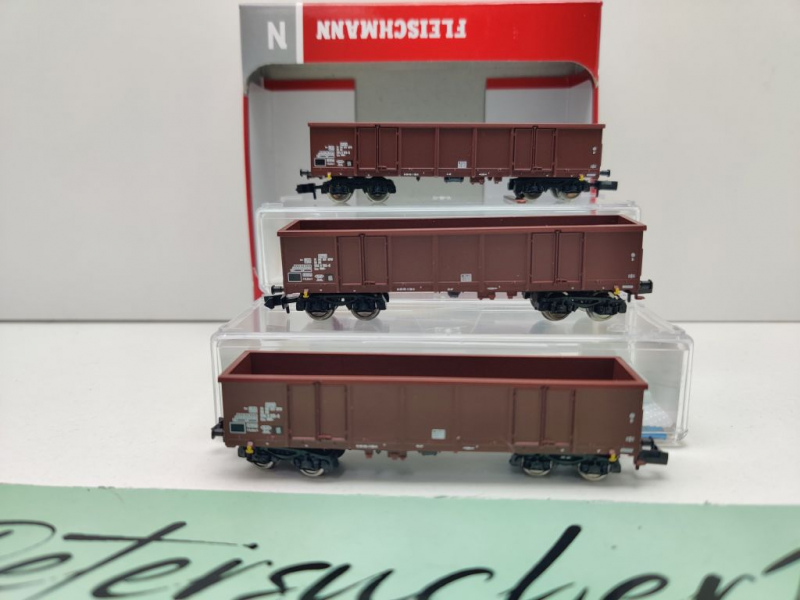 Fleischmann N DC 828347 3-teilig Set offene Güterwagen Eas / NEM / DR Ost / OVP